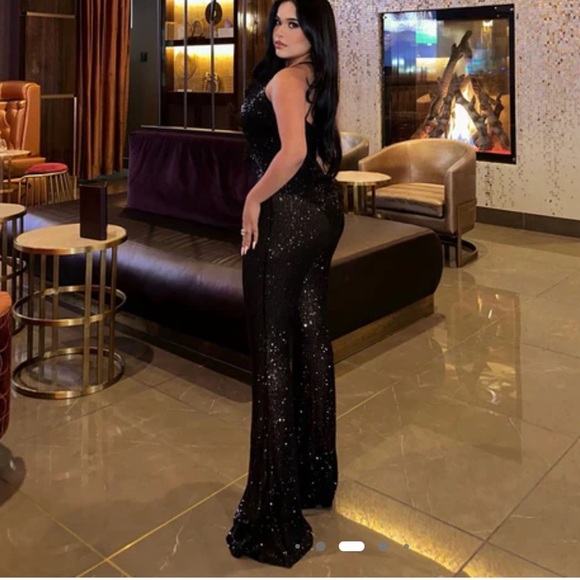 FASHION NOVA Black Reach For The Stars Sequin Jumpsuit - Black L - Picture 13 of 15
